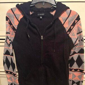 LA Hearts Black Zip Up Jacket with design sleeves - Size Medium